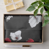 Rode en witte papavers op zwarte decoupage tissuepapier (Geschenk)