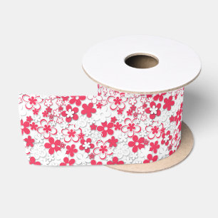 Rode en witte papieren bloemen satijnen lint