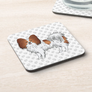 Rode En Witte Papillon Cartoon Hond Met Pootjes Bier Onderzetter