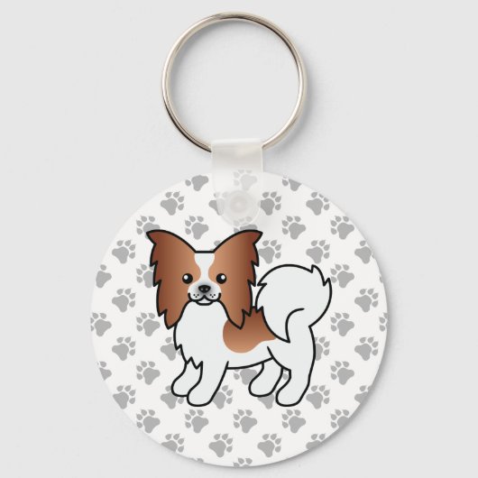 Rode en witte papillon Cute Cartoon Dog & Paws Sleutelhanger (Voorkant)
