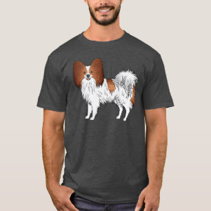 Rode en witte papillon Cute Cartoon Dog Tekening T-shirt