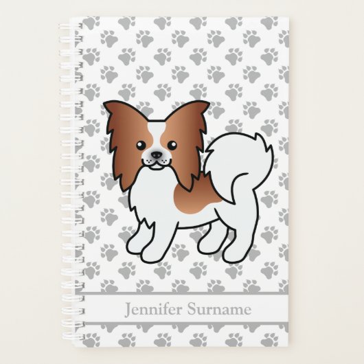 Rode en witte papillon Cute Cartoon Dog & Text Planner (Voorkant)