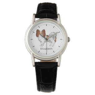 Rode En Witte Papillon Cute Hond Met Aangepaste Na Horloge
