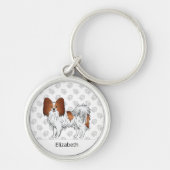Rode En Witte Papillon Cute Hond Met Aangepaste Na Sleutelhanger (Voorkant)