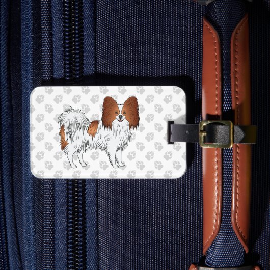 Rode En Witte Papillon Cute Hond Met Aangepaste Te Bagagelabel (Voorkant Insitu 4)