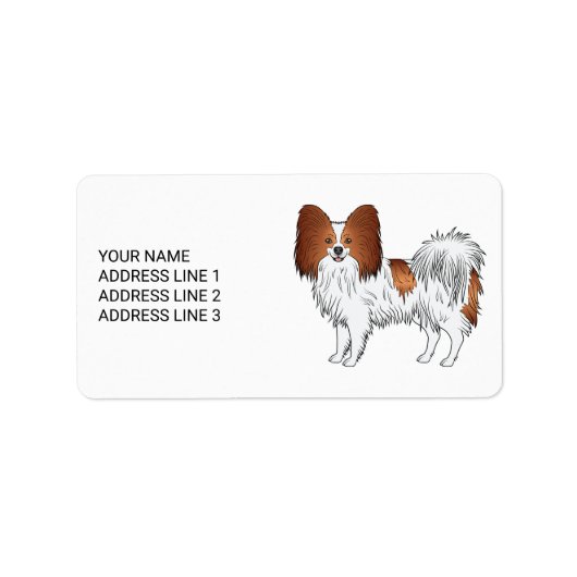 Rode En Witte Papillon Cute Hond Met Aangepaste Te Etiket (Voorkant)