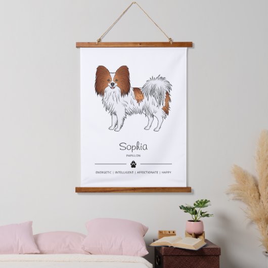 Rode En Witte Papillon Cute Hond Met Aangepaste Te Hangend Wandkleed (Slaapkamer)