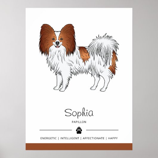 Rode En Witte Papillon Cute Hond Met Aangepaste Te Poster (Voorkant)
