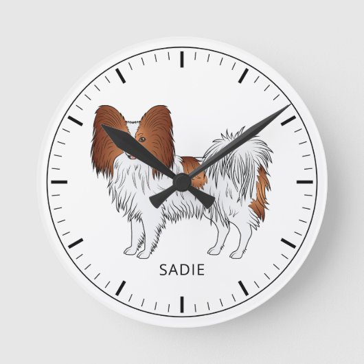 Rode En Witte Papillon Cute Hond Met Aangepaste Te Ronde Klok (Voorkant)