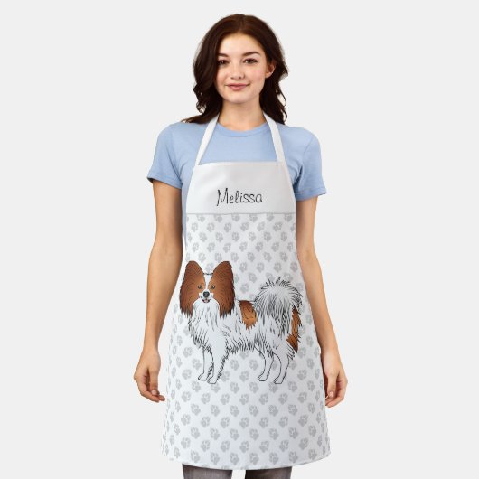 Rode En Witte Papillon Cute Hond Met Aangepaste Te Schort (Gedragen)