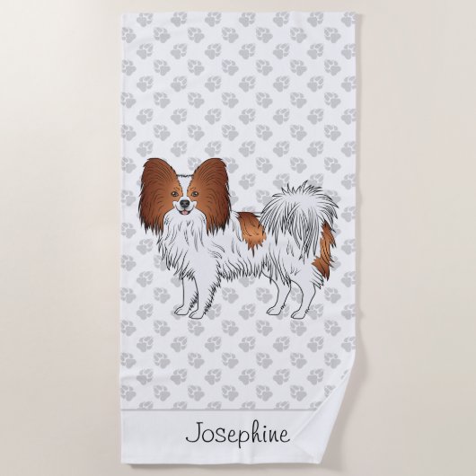 Rode En Witte Papillon Cute Hond Met Aangepaste Te Strandlaken (Voorkant)
