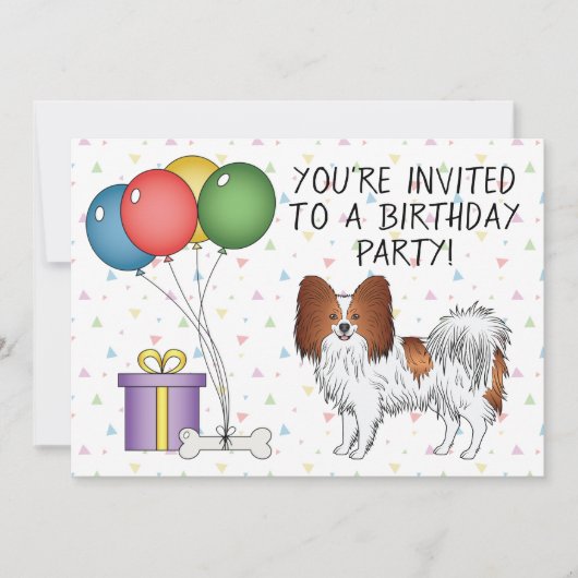Rode En Witte Papillon Cute Hond - Verjaardag Kaart (Voorkant)