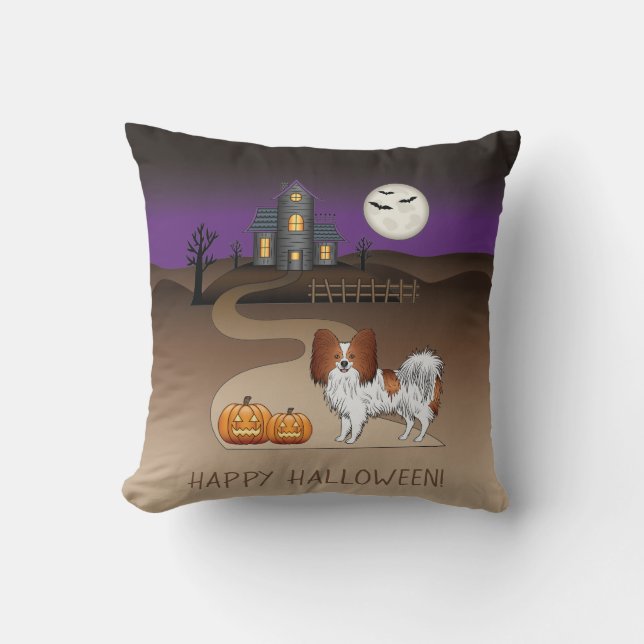 Rode En Witte Papillon & Halloween Spokenhuis Kussen (Voorkant)