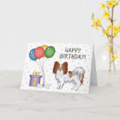 Rode En Witte Papillon Hond Gefeliciteerd Kaart (Gele Bloem)