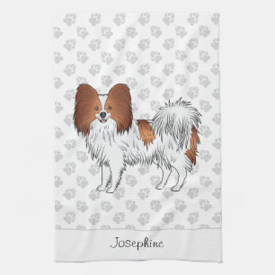 Rode En Witte Papillon Hond Met Pootjes En Tekst Theedoek