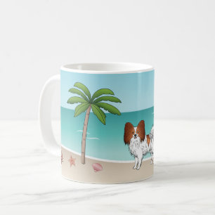 Rode En Witte Papillon Hond Tropisch Zomerstrand Koffiemok