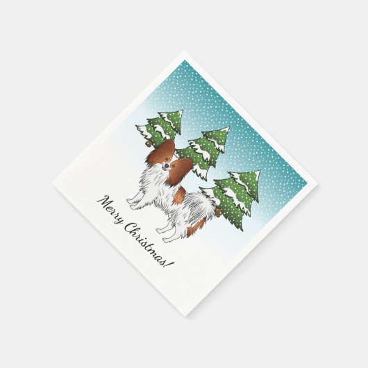 rode en witte papillon-koedog in het winterbos servet (Hoek)