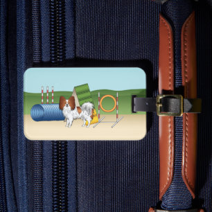 Rode En Witte Papillon Met Agility Apparatuur Bagagelabel