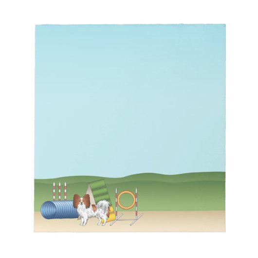 Rode En Witte Papillon Met Agility Apparatuur Notitieblok (Voorkant)