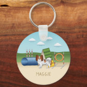 Rode En Witte Papillon Met Agility Apparatuur Sleutelhanger (Voorkant)