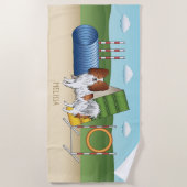 Rode En Witte Papillon Met Agility Apparatuur Strandlaken (Voorkant)