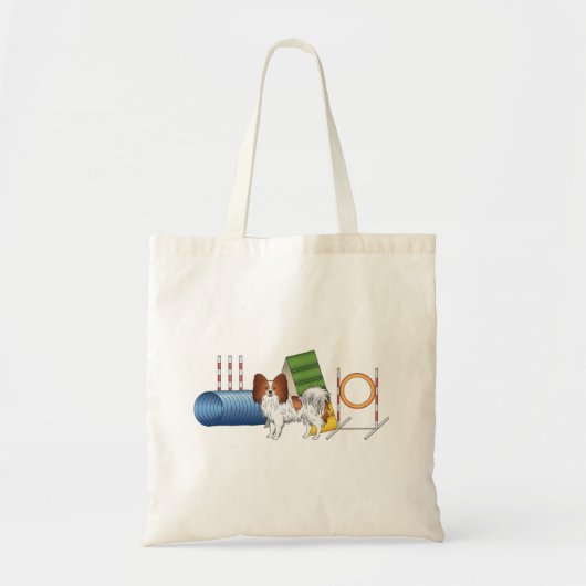 Rode En Witte Papillon Met Agility Apparatuur Tote Bag (Voorkant)