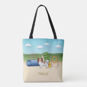 Rode En Witte Papillon Met Agility Apparatuur Tote Bag (Achterkant)