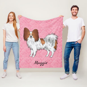 Rode En Witte Papillon Mooie Hond Op Roze Harten Fleece Deken