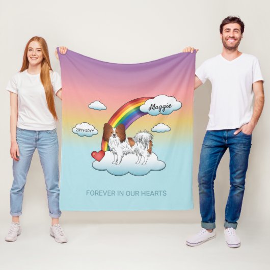 Rode En Witte Papillon Moppige Hond Regenboog Herd Fleece Deken (In situ)