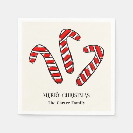 Rode en witte pepermunt Candy Cane Kerstmis Servet (Voorkant)