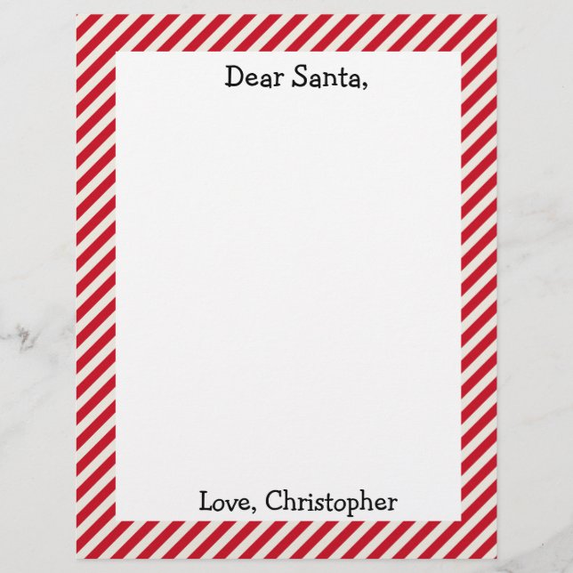 Rode en witte persoonlijke brief aan de Kerstman Briefhoofd (Voorkant)