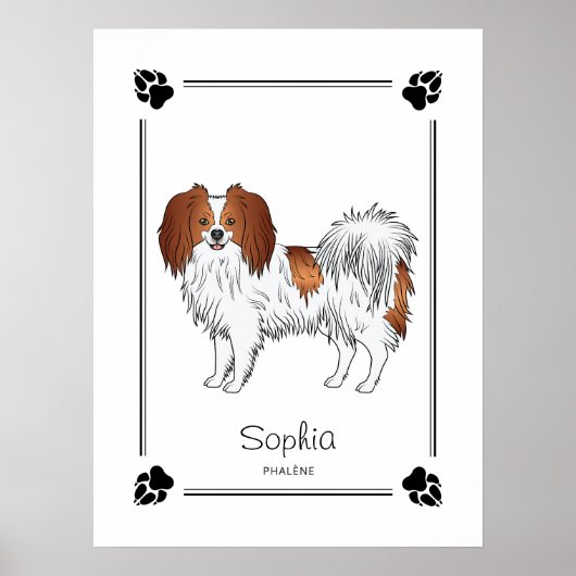 Rode En Witte Phalène En Gepersonaliseerde Hond Na Poster (Voorkant)
