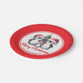 Rode en witte pinguïns Familie Vrolijk Kerstfeest Papieren Bordje (Gekanteld)