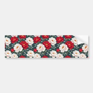 Rode en witte pioenbloemen bumpersticker