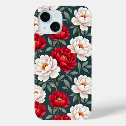 Rode en witte pioenbloemen Case-Mate iPhone case (Achterkant)