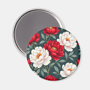 Rode en witte pioenbloemen magneet
