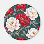 Rode en witte pioenbloemen magneet (Voorkant)