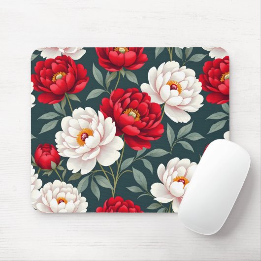 Rode en witte pioenbloemen muismat (Met muis)