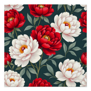 Rode en witte pioenbloemen perfect poster