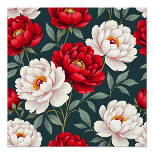 Rode en witte pioenbloemen perfect poster (Voorkant)