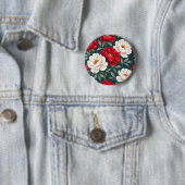 Rode en witte pioenbloemen ronde button 5,7 cm (In situ)