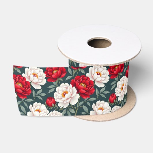 Rode en witte pioenbloemen satijnen lint (Spoel)