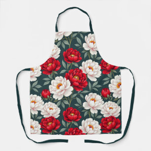 Rode en witte pioenbloemen schort