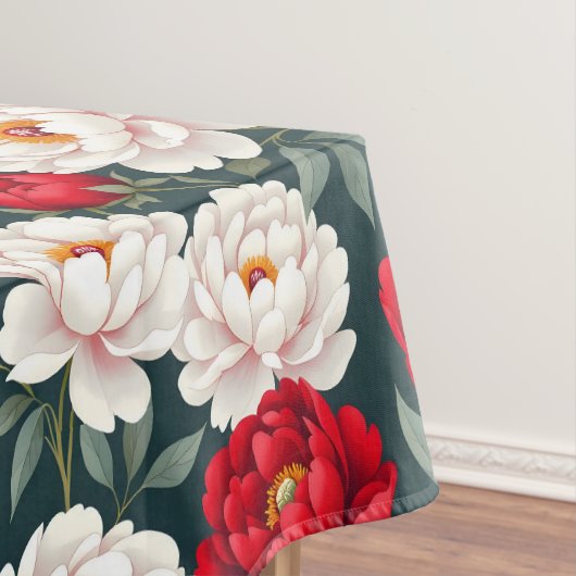 Rode en witte pioenbloemen  tafelkleed (Voorbeeld)