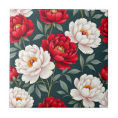 Rode en witte pioenbloemen tegeltje (Voorkant)