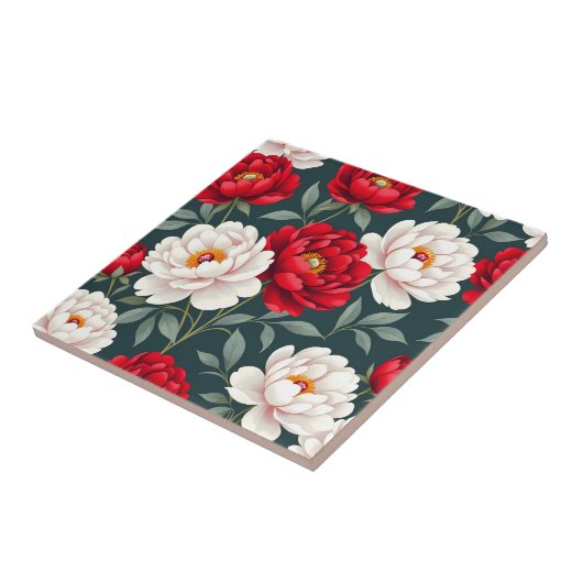 Rode en witte pioenbloemen tegeltje (Zijkant)