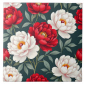 Rode en witte pioenbloemen tegeltje (Voorkant)