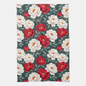 Rode en witte pioenbloemen theedoek (Verticaal)