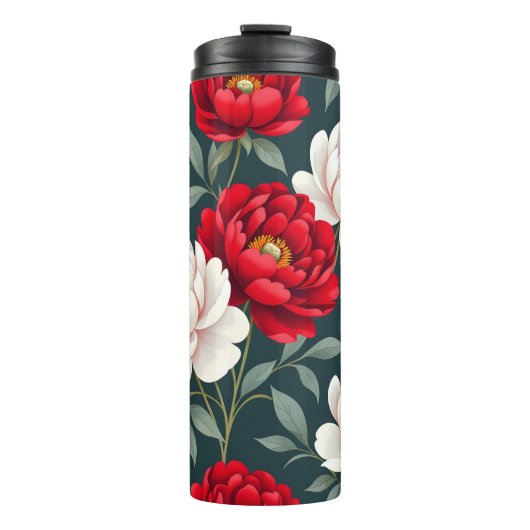 Rode en witte pioenbloemen thermosbeker (Voorkant)