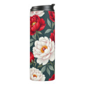 Rode en witte pioenbloemen thermosbeker (Gedraaid links)